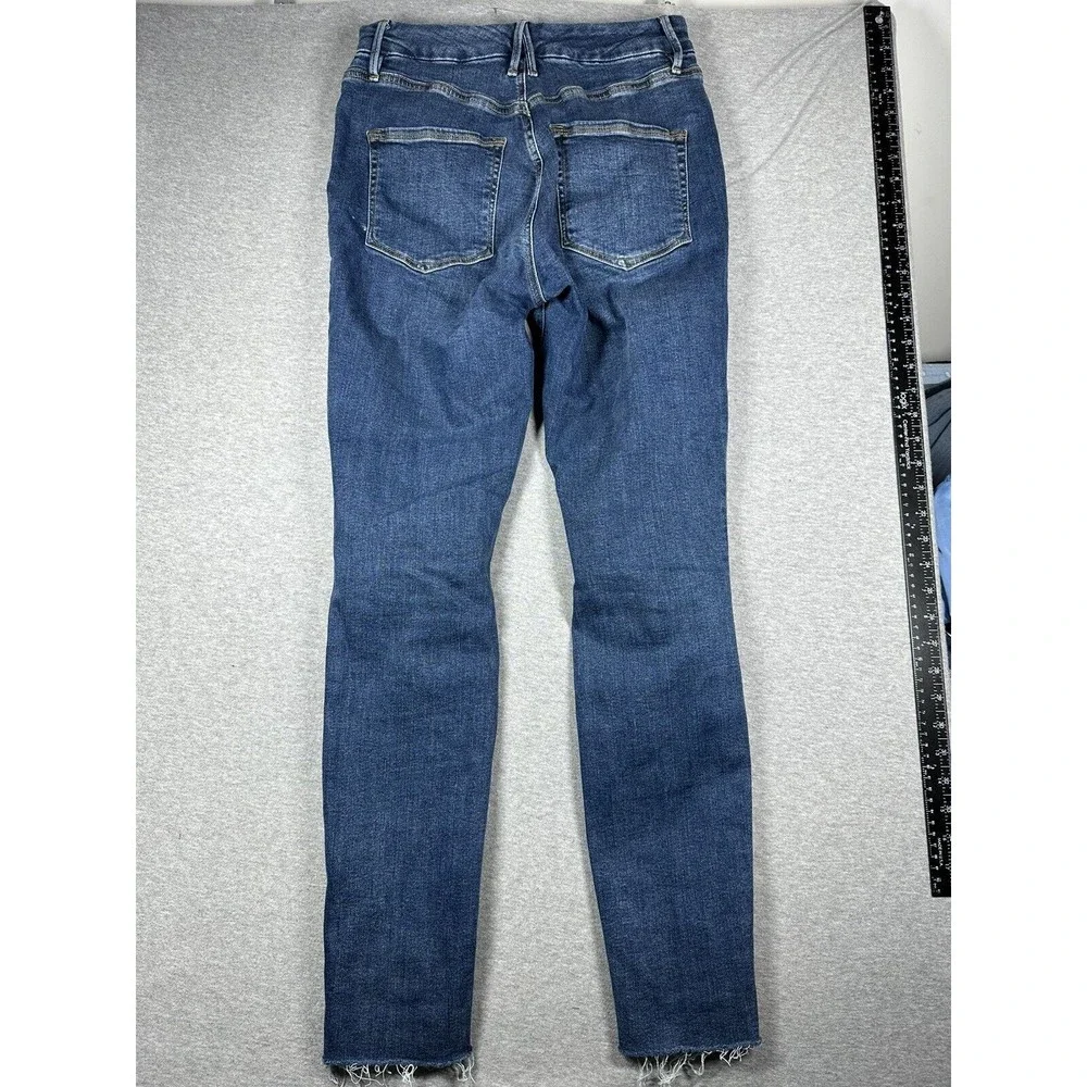 Good American Good Legs Jeans Women's 4/27 Skinny Dark Wash Blue Stretch Raw Hem